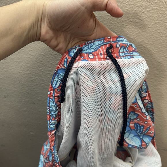 Vineyard Vines Lobster Print Swim Trunks Shorts Beach Surf Blue Red Mens L Mesh - Picture 6 of 8